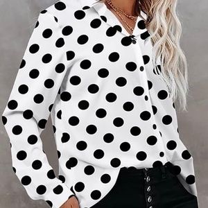 Women Black Polka Dot Blouse XL